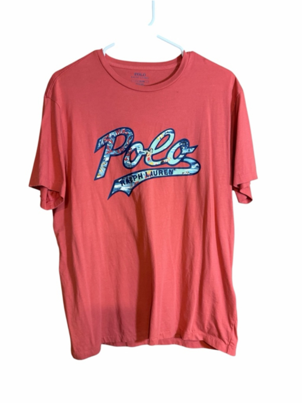 Polo Ralph Lauren mens Hawaiian Tropical Logo T shirt coral cotton size large